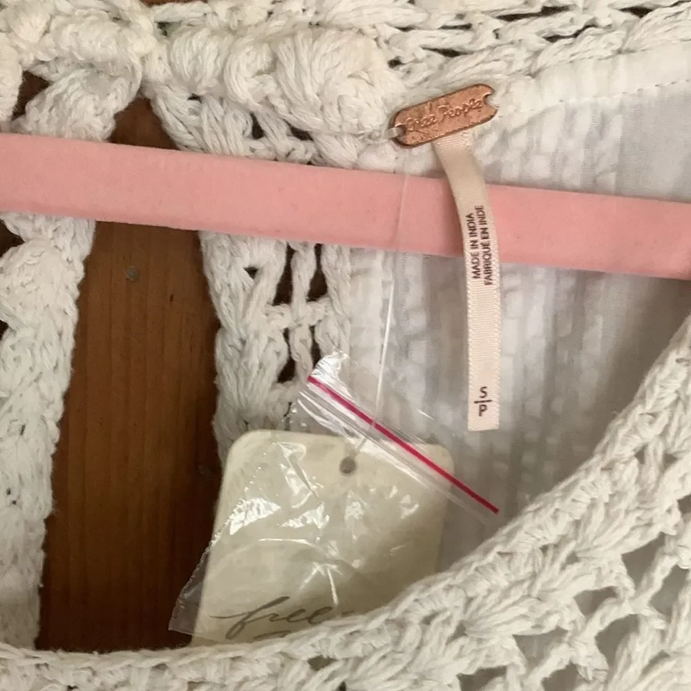 Free People Megan ivory crocheted long sleeve top NWT